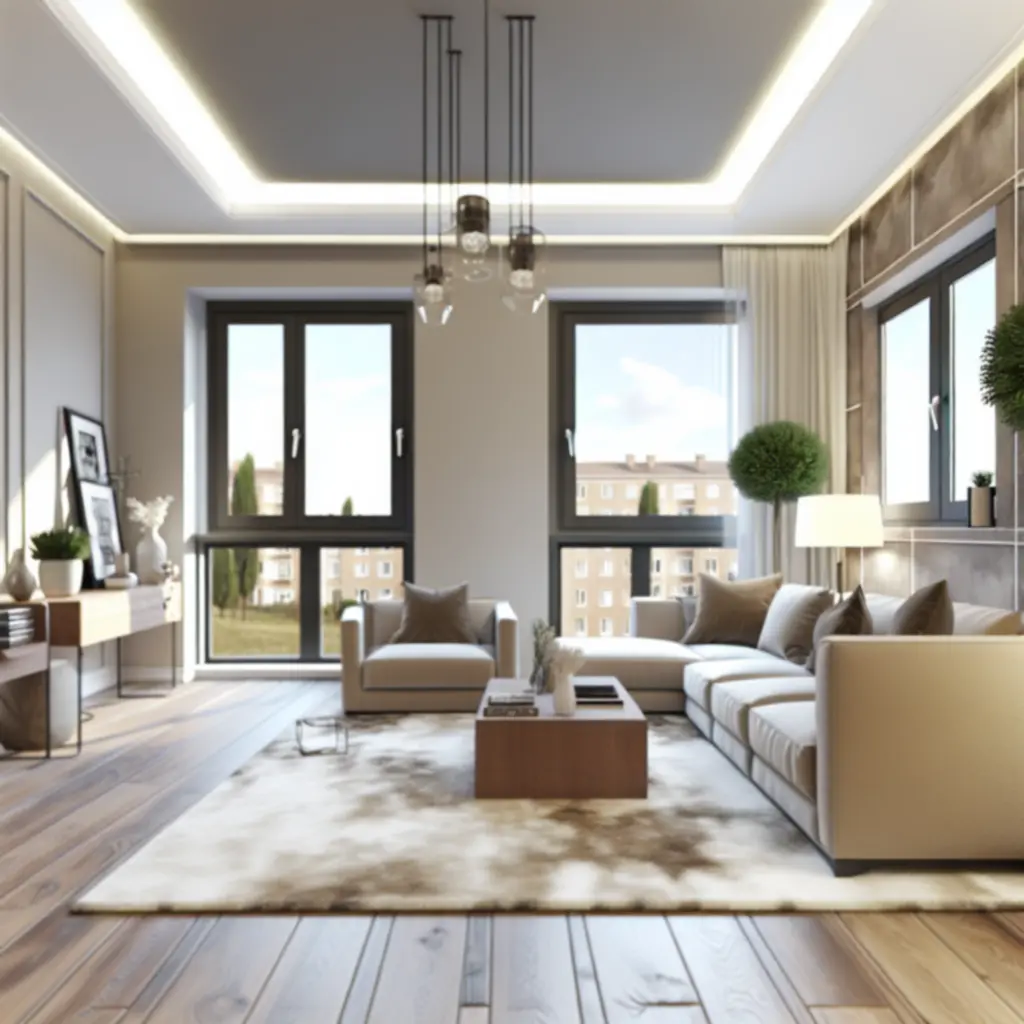 Nowoczesna aranżacja salonu i kuchni zaprojektowana przez Interovixa