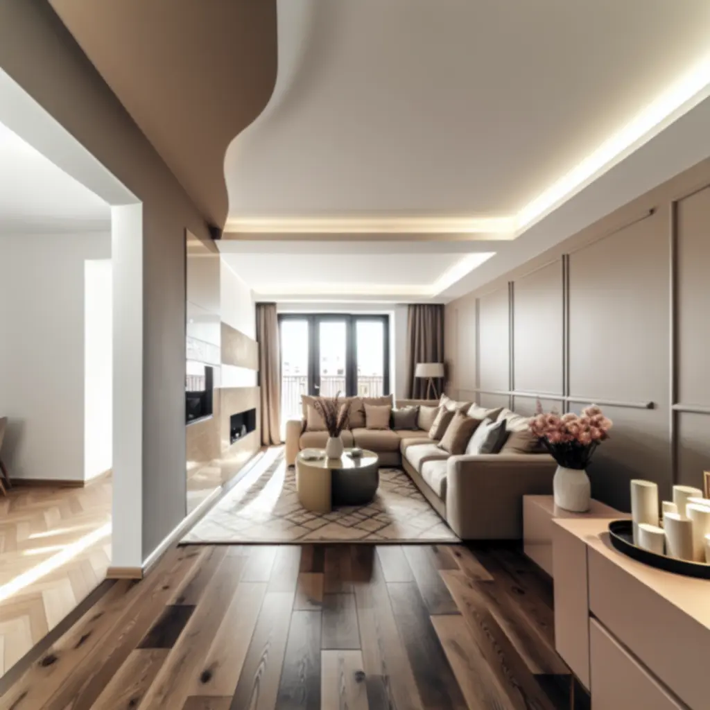 Nowoczesny, jasny salon w mieszkaniu zaprojektowany przez Interovixa