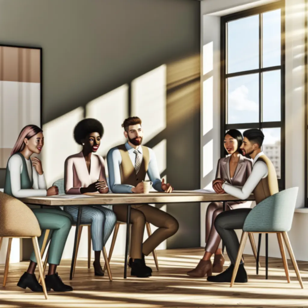 Zespół projektantów wnętrz Interovixa podczas konsultacji z klientem przy planach mieszkania.